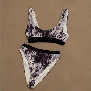 Black & White Marble Rave Two Piece Set High Waist